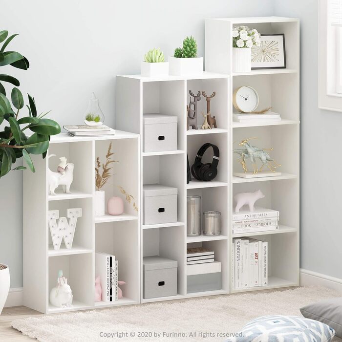 Стелаж Furinno Luder, 7 секцій, двосторонній, білий, відкритий