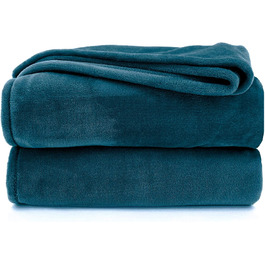 Плед флісовий Heimtexland Super Soft XXL 220x240 см, фланель, теплий, без ворсу, сертифікат OEKO-TEX, темно-петрольний смарагдовий