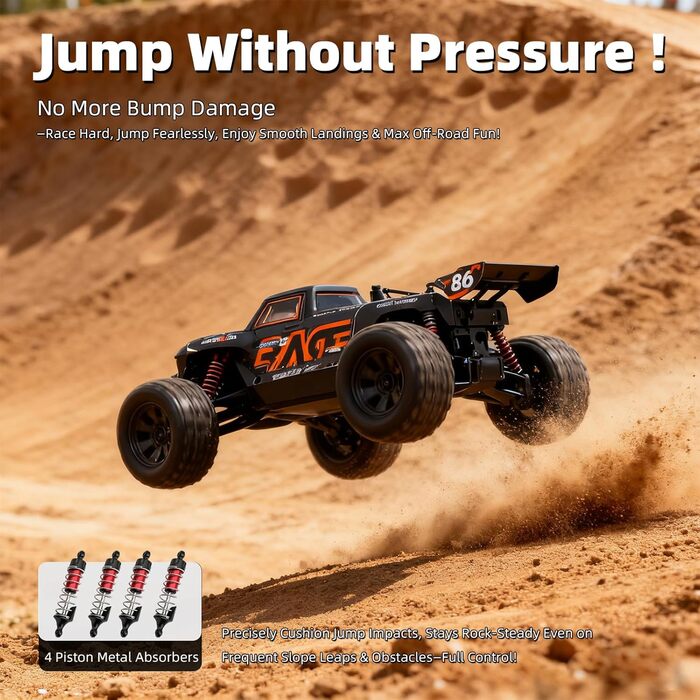 RC Автомобіль 1:16 позашляховик Monster Truck 4WD 40 км/год, водонепроникний, з 2 акумуляторами, помаранчевий