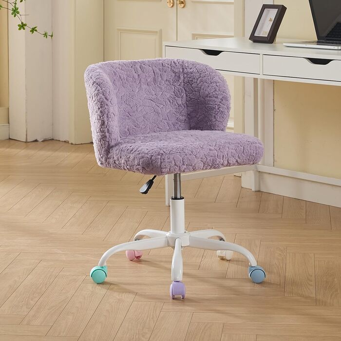 Офісне крісло Shenyon Beiger з оксамиту на колесах, регульований стілець для макіяжу та роботи (Фіолетовий)