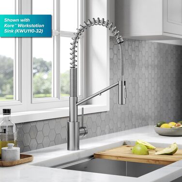 Змішувач кухонний Kraus KPF-3104SFS Oletto з витяжним душем, нержавіюча сталь, 55 см, комерційний стиль