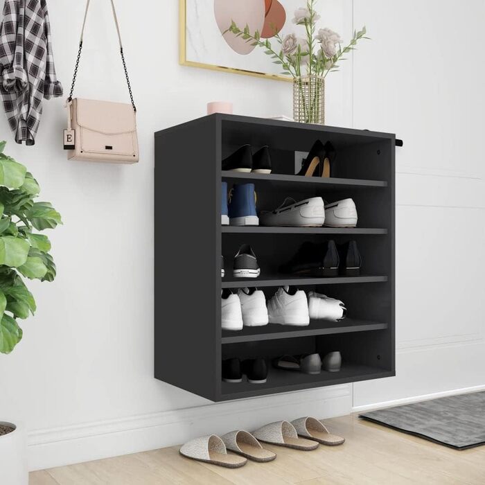Взуттєва шафа vidaXL, 5 полиць, настінна, чорна, 60x35x70 см, ДСП, органайзер для взуття