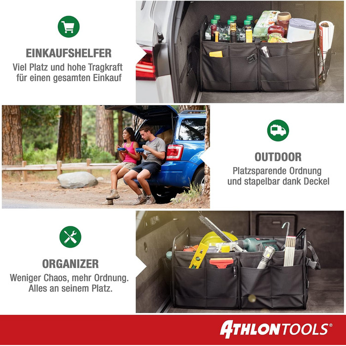 Органайзер у багажник авто ATHLON TOOLS Premium з кришкою, 60 літрів, чорний