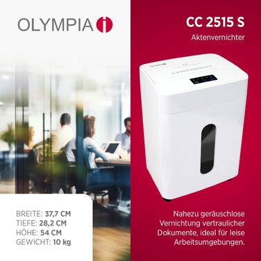 Шредер для паперу та кредитних карток Olympia CC 2515 S, знищення 10 аркушів, P4 (мікрорізка), кошик 10 л, білий