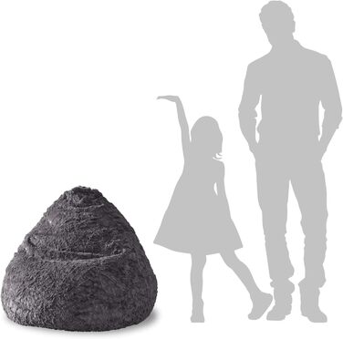 Дитячий пуф Lumaland Fluffy, 60x45 см, м'який плюш, знімний чохол, сірий, 120 л – сидіння для дівчаток і хлопчиків