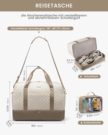 Спортивна сумка LOVEVOOK для жінок з відділом для ноутбука, 40L, з відділенням для взуття, Gym Bag, Travel Duffel, для подорожей, фітнесу, клініки, лікарні (Бежево-хакі)