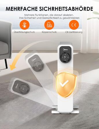 Масляний радіатор Midea NY2311-24UR, 2300 Вт, 11 секцій, з пультом ДК та LED-дисплеєм, чорний