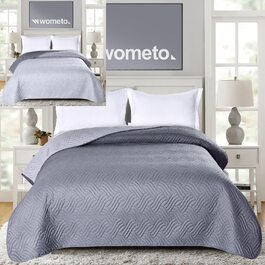Покривало Wometo 170x210 см, мікрофібра, двостороннє, сіре, стьобане, для дивану та ліжка, Oeko-Tex