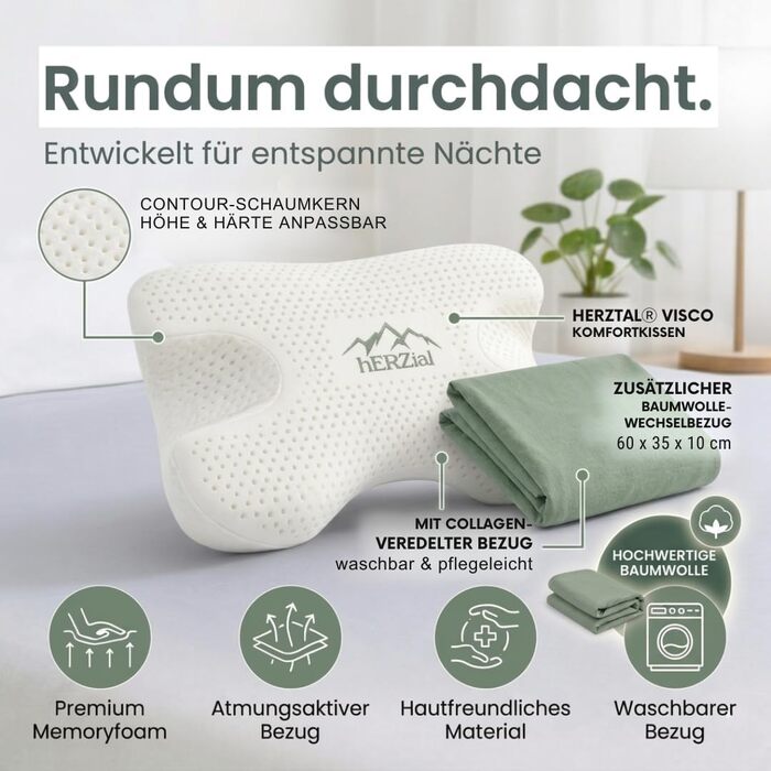 Ортопедична подушка для шиї Contour Sleep з ефектом пам'яті (Memory Foam) — ергономічна підтримка шийного відділу хребта для сну на боці та спині, Oeko-TEX