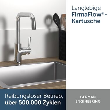 Змішувач кухонний Ideal Standard Alero з висувним душем, поворотний вилив 360°, економія води 12 л/хв, хром (U-подібний вилив)