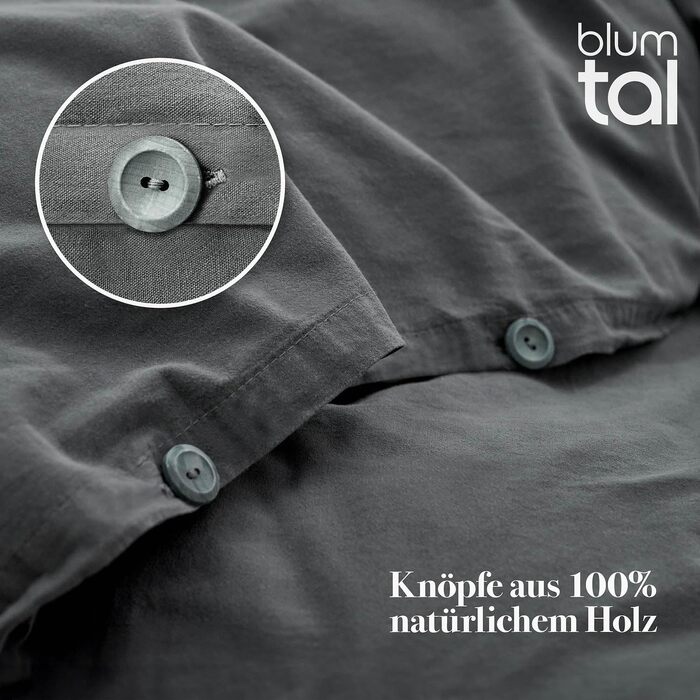 Літня постільна білизна Blumtal з ефектом льону (бавовна), 2 предмети: підковдра 155x220 см та наволочка 40x80 см, Stone Washed, антрацит, Oeko-TEX