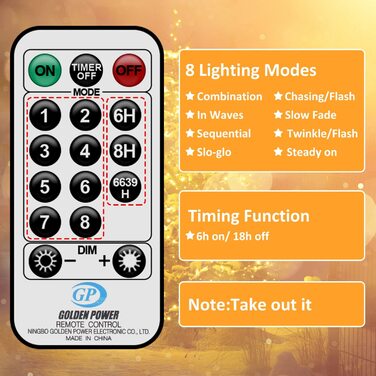 Світлодіодна гірлянда на батарейках GHUSTAR, 2 шт. по 12 м, 120 LED, для вулиці та приміщення, з таймером, 8 режимів, IP65, водонепроникна, теплий білий, для декору саду, балкона, вечірок і Різдва