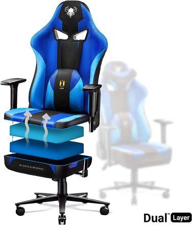Ігрове крісло Diablo X-Player Frost Black L, тканинне, ергономічне, 3D підлокітники, для офісу і комп'ютера, з подушками для шиї та попереку
