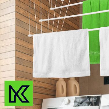 Стельова сушарка для білизни KADAX, 6 стрижнів, настінна, сталеві перекладини з поліетиленовим покриттям, вантажопідйомність 12 кг, біла