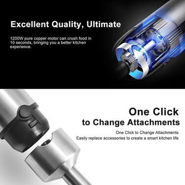Ручний міксер Black+Decker BXHBA1200E, 1200 Вт, 20 швидкостей, турборежим, 4 леза з нержавіючої сталі, захист від бризок, легкий, ергономічний, повний комплект насадок