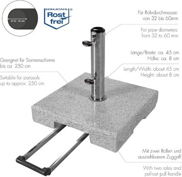 Гранітна основа на колесах Doppler Active Trolley 40 кг з висувною ручкою для сонячних парасоль, іржостійка