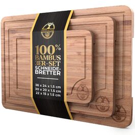 Набір дощок для нарізання Deer & Oak з бамбука XXL та велика (43x30 & 38x25 см) – 2 дерев'яні дошки для м'яса та овочів + ніж (3 предмети)