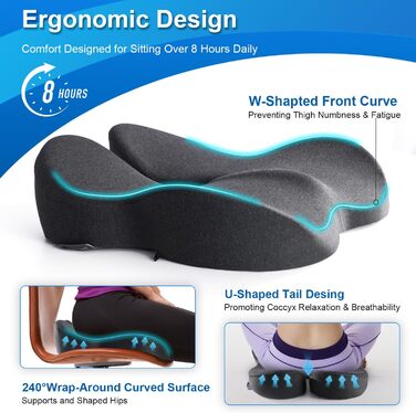 Подушка для офісного крісла SKYNY з піни Memory Foam для підтримки куприка, стегон та сідничних кісток. Ортопедична подушка від болю в спині та сідниці