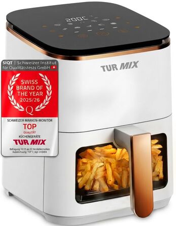Аерофритюрниця TURMIX CX 250 Compact біла, 3.5л, 1350Вт, з сенсорним дисплеєм, 10 програмами та прозорим вікном