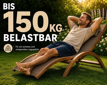Садова шезлонг-крісло Ampel 24 Relax Tropica з підлікотниками, меблі з обробленого дерева, коричнева вологостійка оббивка