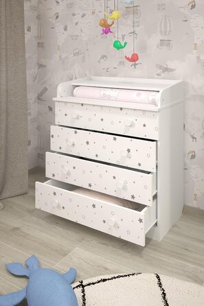 Комод для переодягання Shefa Kids Wickelkommode 800 білий - якісний комод з пеленальним столиком для дитячої кімнати (Sternenlicht)