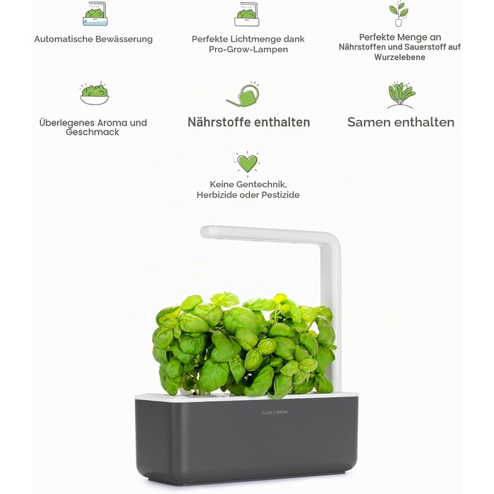 Click and Grow Growbox Smart Garden: Інтелектуальний сад для вирощування зелені вдома (3 капсули, темно-сірий)