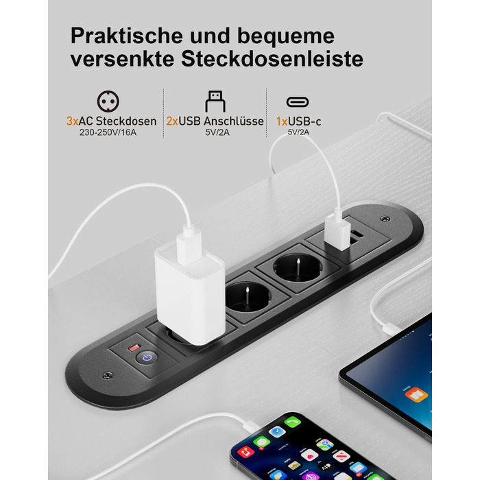 Електричний підйомний стіл HLONONE з USB-портом та розеткою, регульований комп'ютерний стіл з пам'яттю на 2 режими, 160 x 80 см, білий