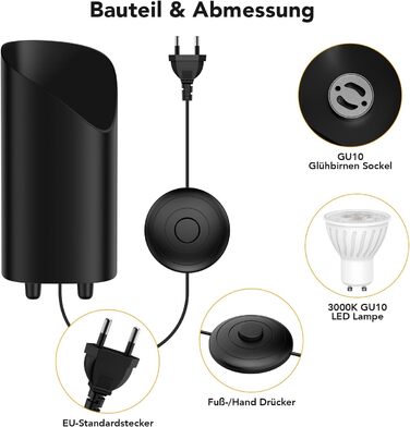 Світлодіодний прожектор LED Uplight Spot 7W чорний для підсвічування, з лампою GU10 500LM, тепле світло 3000K, з ножним вимикачем