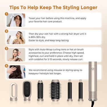 UKLISS Hairstyler 6 в 1: Професійний набір для укладки волосся (фен-щітка, плойка, випрямляч) 1000W, срібно-золотий
