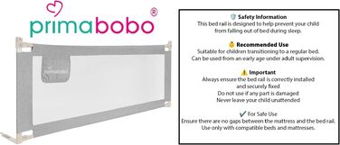 Комплект захисних бортиків для дитячого ліжка Primabobo (3 шт: 2x200 см + 1x160 см), сірий — захист від випадіння з ліжка з малюнком