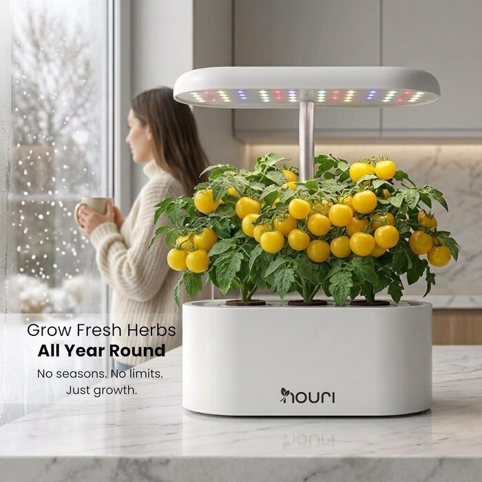 Nouri Smart Garden 12 Pod: Гідропонна система для вирощування томатів та трав вдома з LED-підсвіткою та додатком