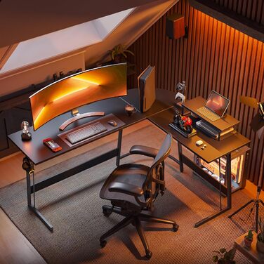 Ігровий стіл CubiCubi L-подібний 150x120 см, кутовий комп'ютерний стіл з підставкою для монітора, для геймерів, простий монтаж, чорний