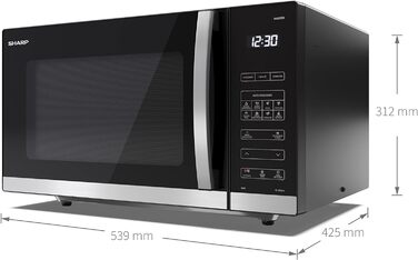 Мікрохвильова піч SHARP QS302AEB, 900 Вт, 10 режимів, функція розморожування, чорна