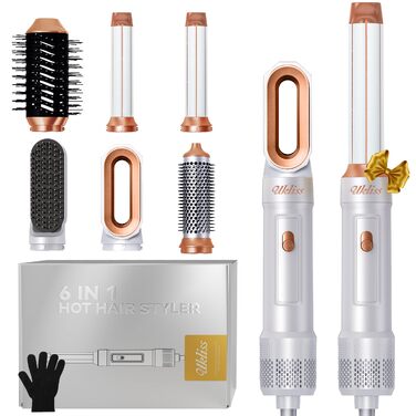 UKLISS Hairstyler 6 в 1: Професійний фен-щітка з насадками для укладки волосся 1000W, білий