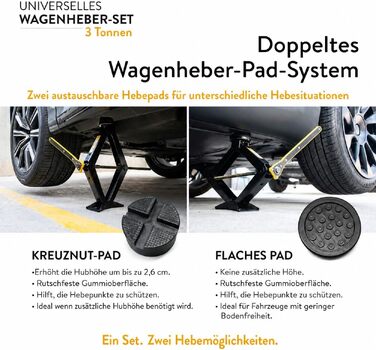 Набір домкратів Wagenheber-Set 3т: ромбоподібний підйомник з хрестоподібною та плоскою опорою для автомобіля