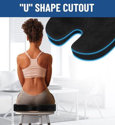 Подушка для сидіння Everlasting Comfort з Memory Foam для комфорту – Ергономічна подушка для підтримки куприка – М'яка подушка на стілець для здорової постави, чорна