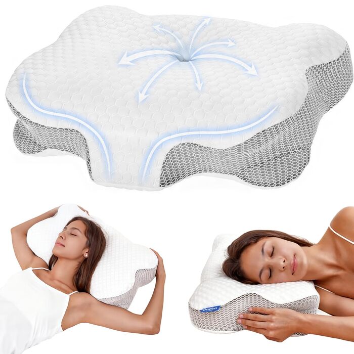 Подушка для шиї з Memory Foam, анатомічна для сну на боку та спині, біла. Ортопедична подушка для підтримки шийного відділу хребта.