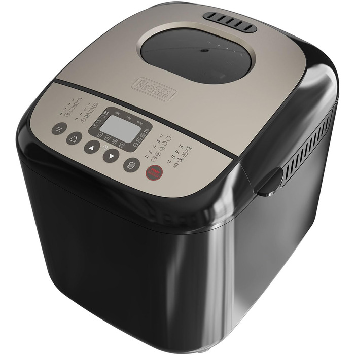Хлібопечка BLACK+DECKER BXBM600E з 17 програмами для хліба, йогурту, випічки та джему | Потужність 600W | Регулювання ваги випічки до 1 кг | 15 годин програмування | Знімний контейнер для випічки