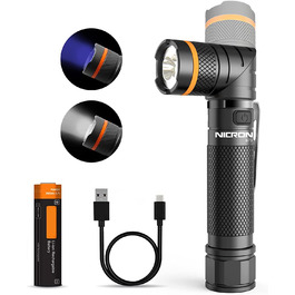 Ліхтарик NICRON B75 LED з УФ-світлом, акумуляторний, 1000 люмен, 395 нм, 2 в 1, поворотна голова 90°, водонепроникний, з магнітом, для вулиці, пошуку плям, детектор сечі та олії
