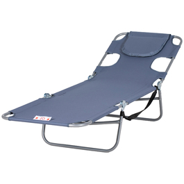 Outsunny Sun Lounger Складний садовий шезлонг з вікном для читання, подушка, шезлонг з регульованою спинкою в 5 напрямках, стійкий до погодних умов шезлонг для кемпінгу з навантаженням до 120 кг, для садового пляжного басейну, сірий