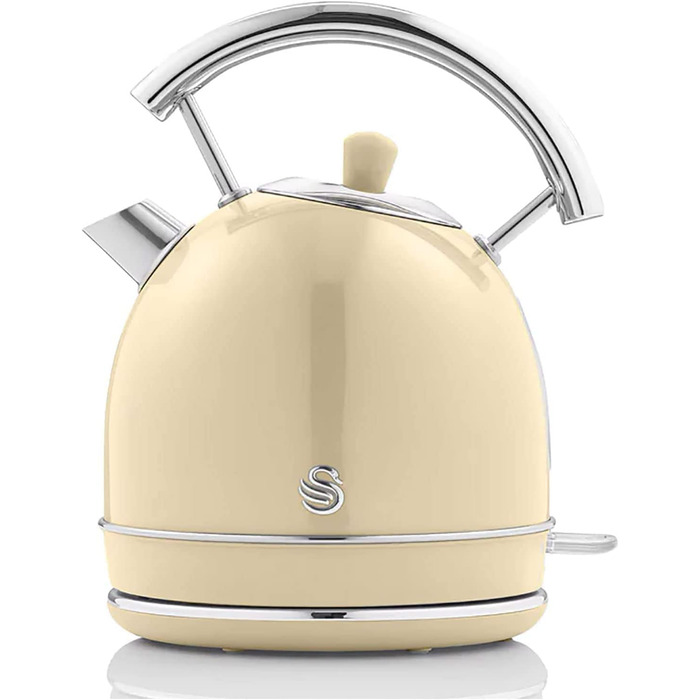Електрочайник Swan Retro 1,8 л, вінтажний дизайн, Strix, бездротовий, BPA-free нержавійка, 3000 Вт, кремовий