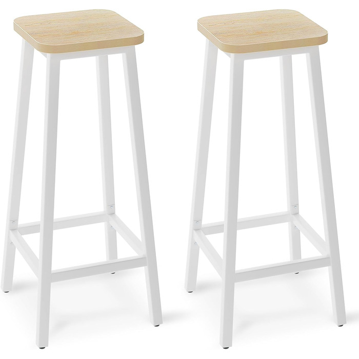 Комплект з 2 барних стільців YMYNY у стилі лофт, дерев'яна текстура, металевий каркас, 28x29x70 см, для бару, кухні, кафе, натуральний/білий