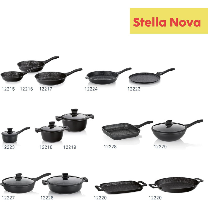 Каструля Kela Stella Nova 20 см, 2,2 л, алюмінієва, антипригарна, чорна, з кришкою, для всіх плит