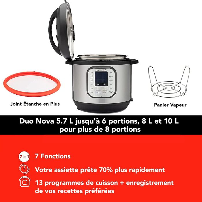 Мультиварка Instant Pot Duo Nova 7-в-1, 5,7 л, електрична, скороварка, рисоварка, йогуртниця, пароварка, з нержавіючої сталі, срібляста
