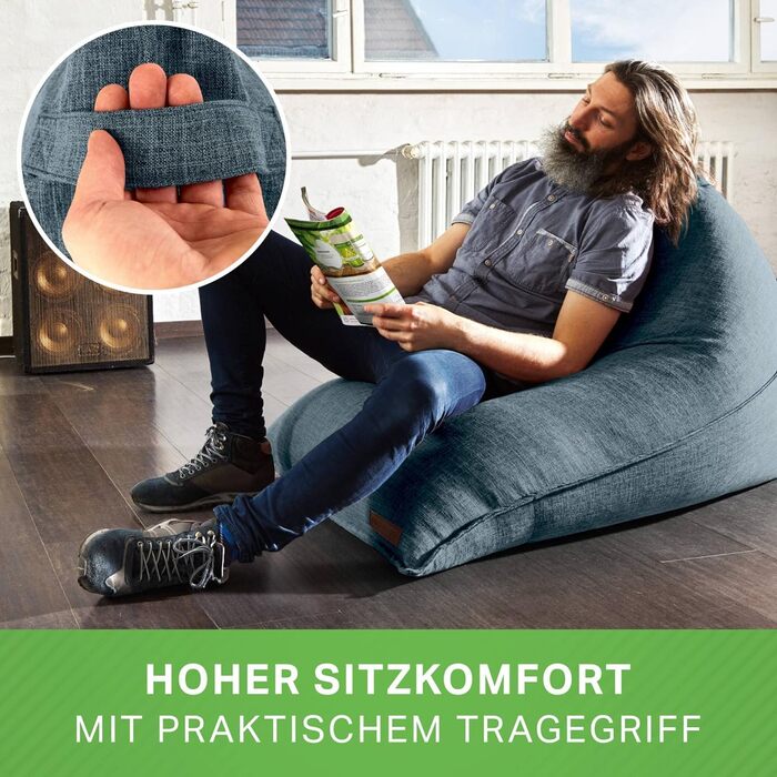 Сидіння-мішок Green Bean Трикутний 150x100x100 см, 220 л, блакитний, м'який, наповнювач EPS, знімний чохол, для дому, підлоги, XXL
