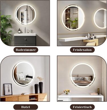 Дзеркало для ванної кімнати Mursche з підсвічуванням LED, 50x70 см, IP44, з сенсорним вимикачем та функцією запобігання запотіванню, регулювання яскравості 3000K-6500K