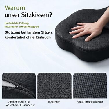 Подушка ортопедична для сидіння з піни Memory Foam, чорна. Зняття тиску на куприк для офісного крісла, авто, інвалідного візка, дому. Нековзка, знімний чохол.