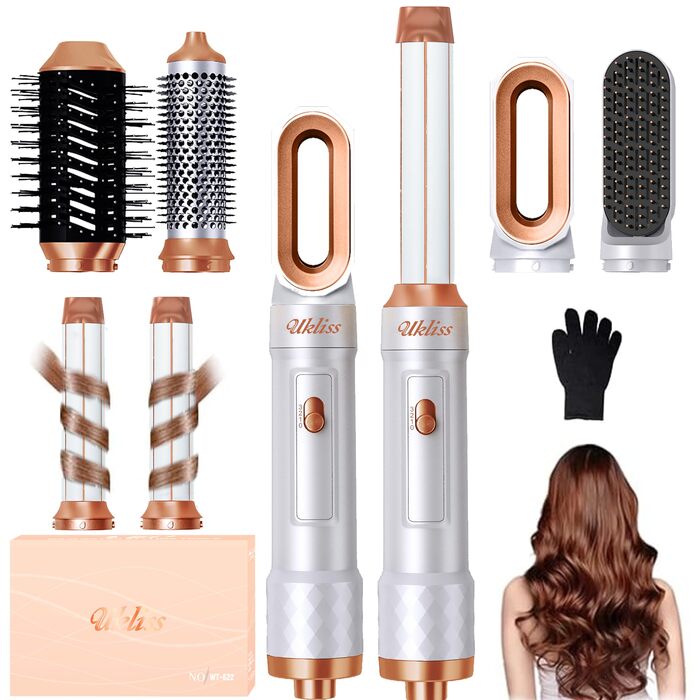 UKLISS Hairstyler 6-в-1: Професійний фен-щітка з насадками для укладки волосся 1000W, білий