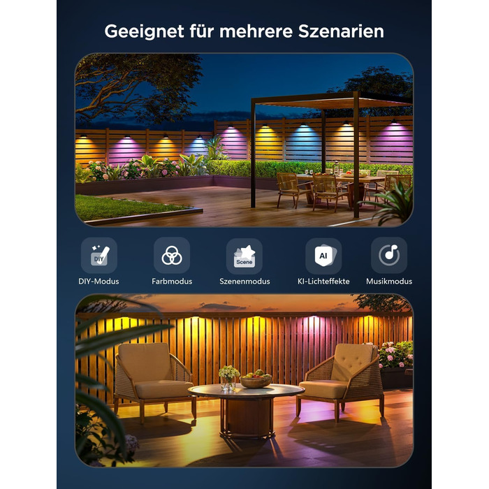 Розумні вуличні стінові світильники Govee Outdoor Wall Lights, RGBWIC, водонепроникні IP65, комплект 12 шт.