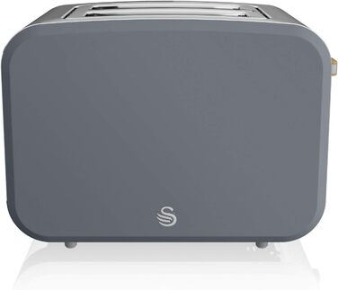 Тостер Swan Nordic на 2 скибки, 6 рівнів підсмажування, 3 функції, сучасний дизайн, нержавіюча сталь, ручка під дерево, сланцево-сірий